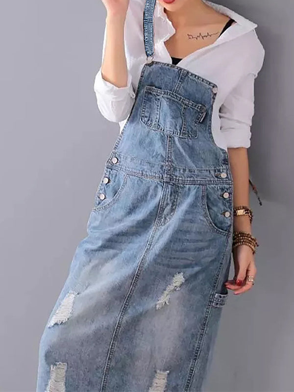 Elise - Jean Slit Back Dungarees Dress